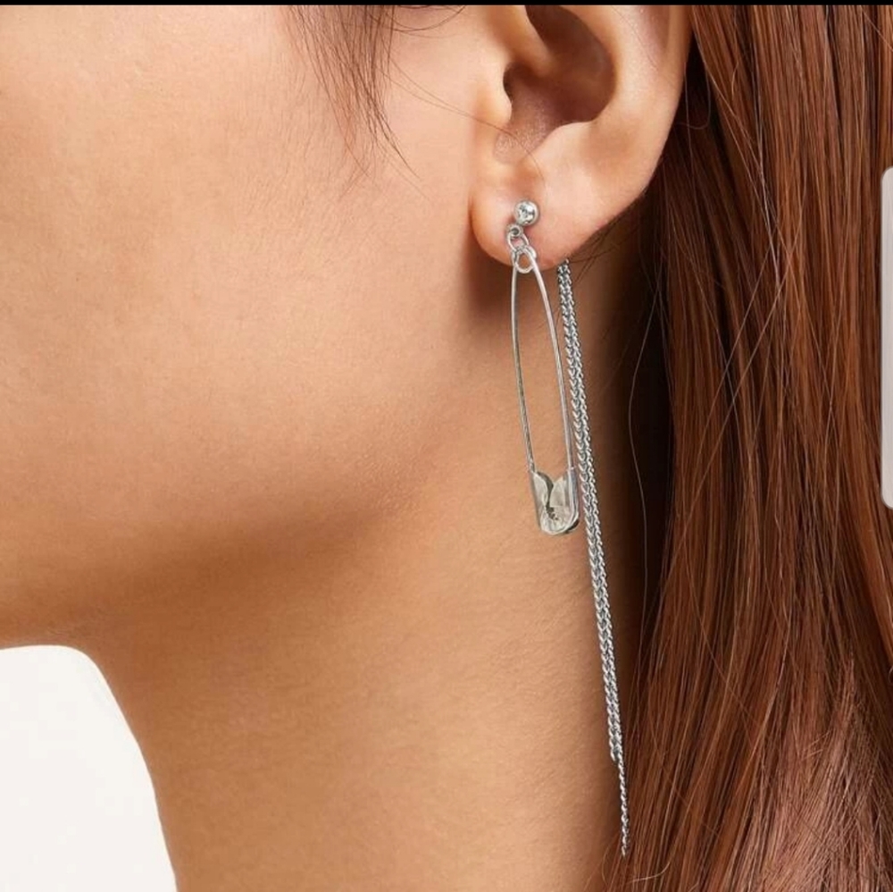 Saftey Pin Chain Tassel Dangle Earrings